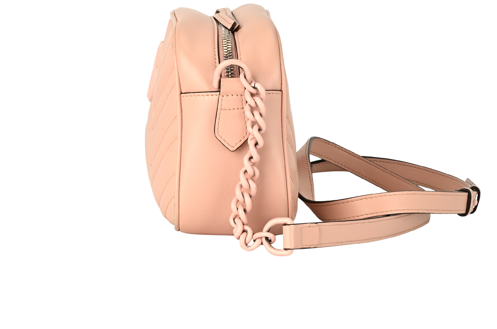 Small GG Marmont Camera Bag, &pound;750, Handbags, Pink, Leather, Bottom view